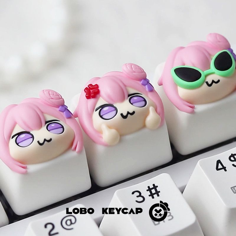 Gaming Console Keyboard - Cute Pink Hair Anime Girl Resin